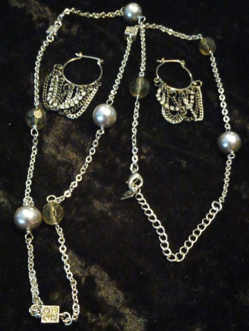 Cookie Lee Silver-Tone Beaded Necklace & Matching Hoop Earrings